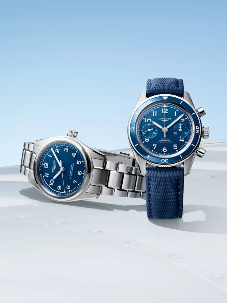 Keep it clean with the three-hand Spirit Pilot, or add some mechanical intrigue with the Spirit Pilot Flyback. Image courtesy of Longines.