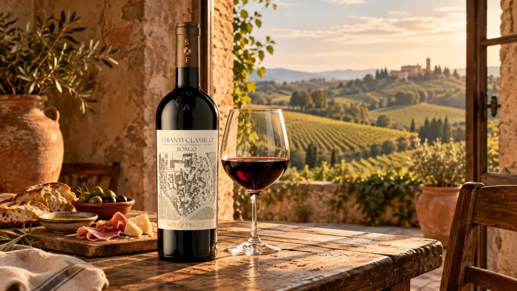 San Felice’s Borgo Chianti Classico feels right at home in Tuscany, where vineyard views, long lunches, and a glass poured slowly are all part of the experience.